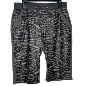 Rifflessi Faux Leather Panel Print Shorts (Size:M Color:Gray/Black)